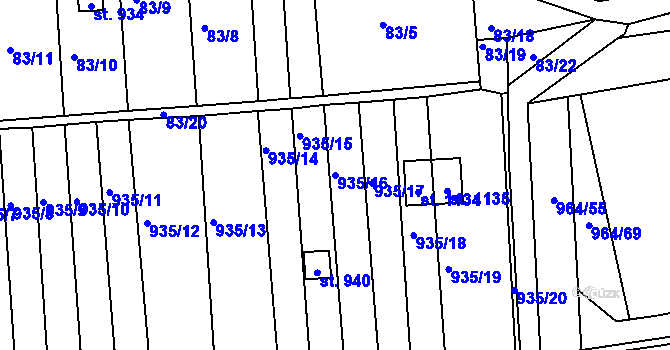 Parcela st. 935/16 v KÚ Brandýsek, Katastrální mapa