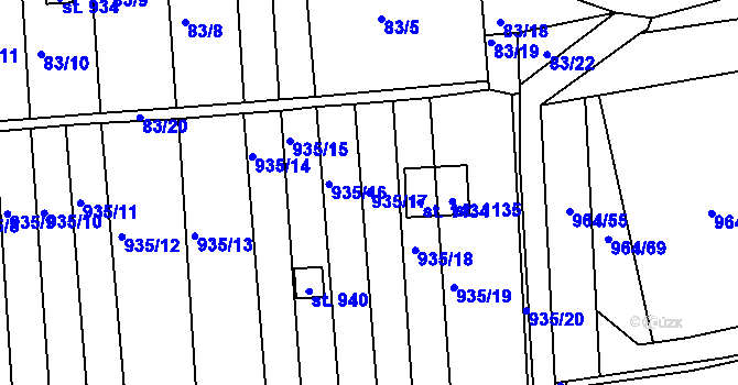 Parcela st. 935/17 v KÚ Brandýsek, Katastrální mapa