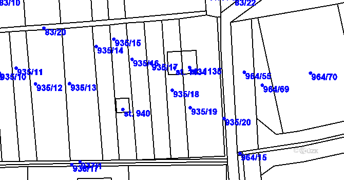 Parcela st. 935/18 v KÚ Brandýsek, Katastrální mapa