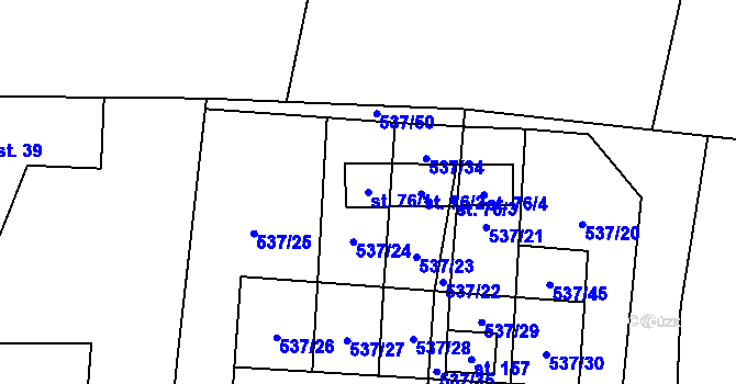 Parcela st. 76/1 v KÚ Branice, Katastrální mapa
