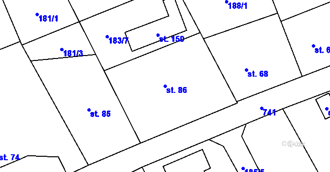 Parcela st. 86 v KÚ Branice, Katastrální mapa