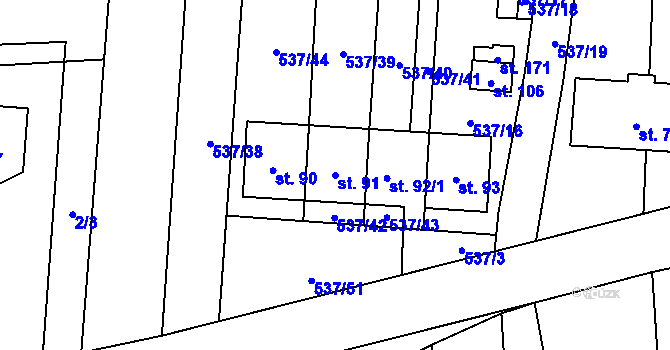 Parcela st. 91 v KÚ Branice, Katastrální mapa