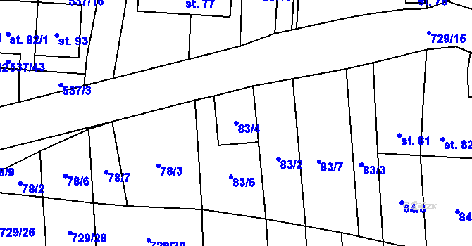 Parcela st. 83/4 v KÚ Branice, Katastrální mapa