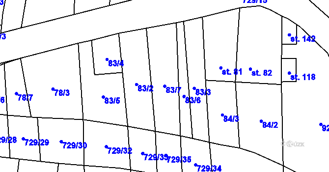 Parcela st. 83/7 v KÚ Branice, Katastrální mapa