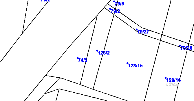 Parcela st. 128/2 v KÚ Branice, Katastrální mapa