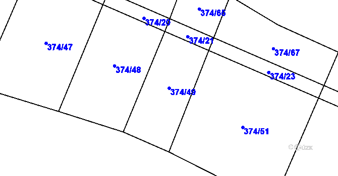Parcela st. 374/49 v KÚ Branice, Katastrální mapa