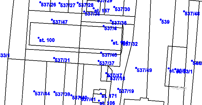 Parcela st. 537/46 v KÚ Branice, Katastrální mapa