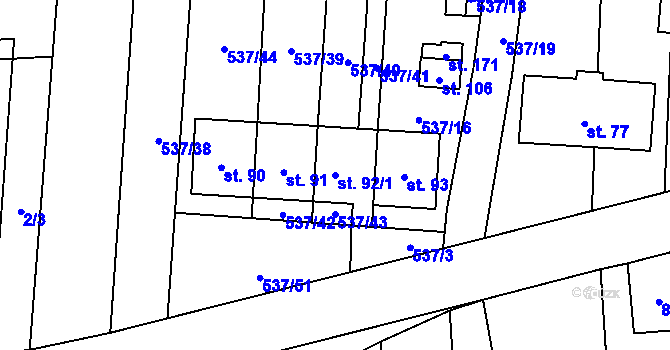 Parcela st. 92/1 v KÚ Branice, Katastrální mapa