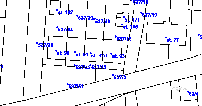 Parcela st. 92/2 v KÚ Branice, Katastrální mapa