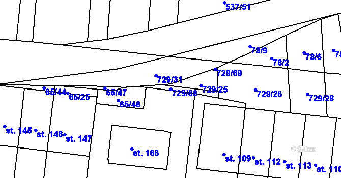 Parcela st. 729/68 v KÚ Branice, Katastrální mapa