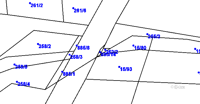 Parcela st. 885/14 v KÚ Křižanov u Branic, Katastrální mapa