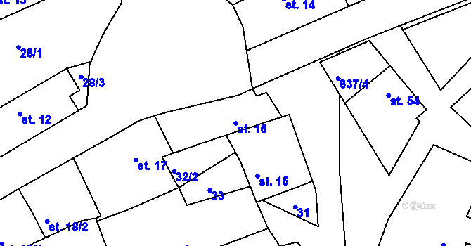 Parcela st. 16 v KÚ Křižanov u Branic, Katastrální mapa