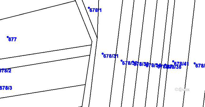 Parcela st. 678/31 v KÚ Křižanov u Branic, Katastrální mapa