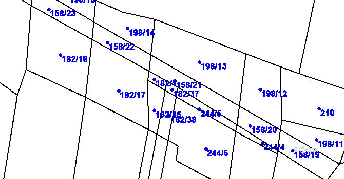 Parcela st. 182/37 v KÚ Okrouhlá u Branic, Katastrální mapa