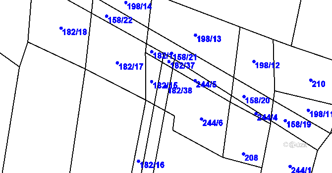 Parcela st. 182/38 v KÚ Okrouhlá u Branic, Katastrální mapa