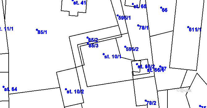 Parcela st. 10/1 v KÚ Okrouhlá u Branic, Katastrální mapa