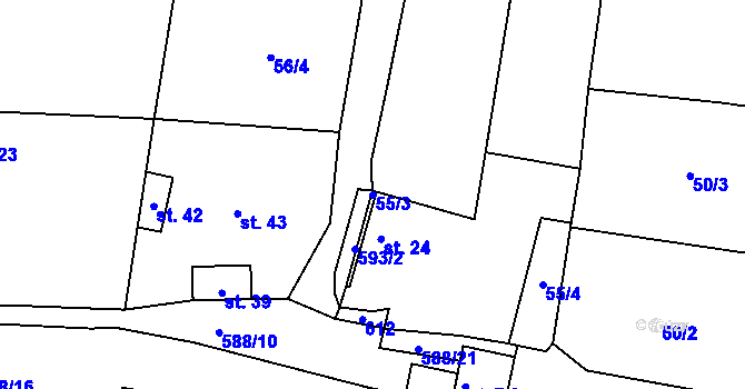 Parcela st. 55/3 v KÚ Okrouhlá u Branic, Katastrální mapa
