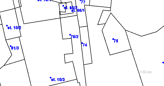 Parcela st. 74 v KÚ Okrouhlá u Branic, Katastrální mapa