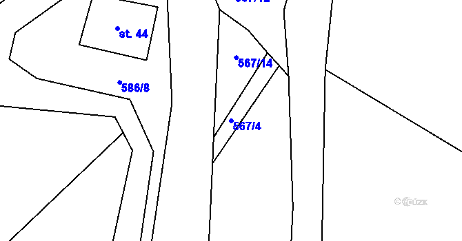 Parcela st. 567/4 v KÚ Okrouhlá u Branic, Katastrální mapa
