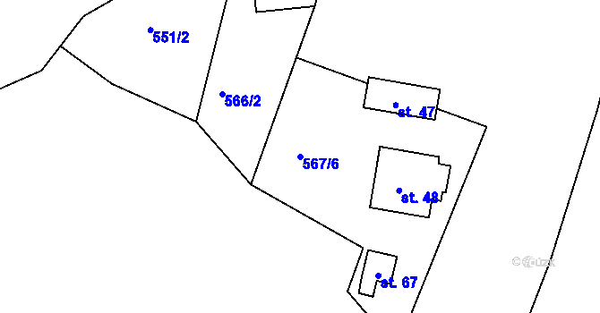 Parcela st. 567/6 v KÚ Okrouhlá u Branic, Katastrální mapa