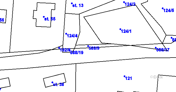 Parcela st. 588/9 v KÚ Okrouhlá u Branic, Katastrální mapa