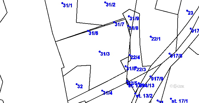Parcela st. 31/3 v KÚ Stehlovice, Katastrální mapa