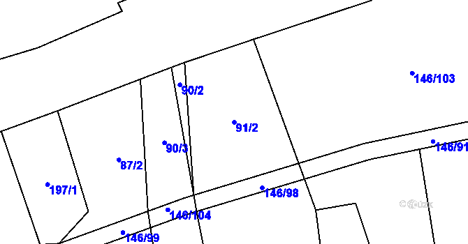 Parcela st. 91/2 v KÚ Stehlovice, Katastrální mapa