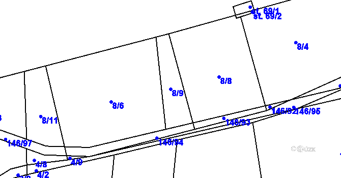 Parcela st. 8/9 v KÚ Stehlovice, Katastrální mapa