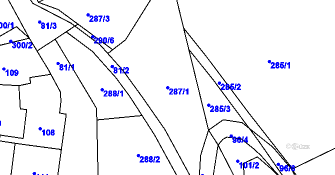 Parcela st. 287/1 v KÚ Braníškov, Katastrální mapa
