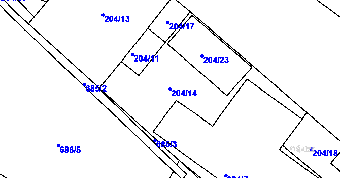 Parcela st. 204/14 v KÚ Braníškov, Katastrální mapa