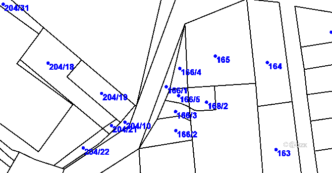 Parcela st. 166/1 v KÚ Braníškov, Katastrální mapa