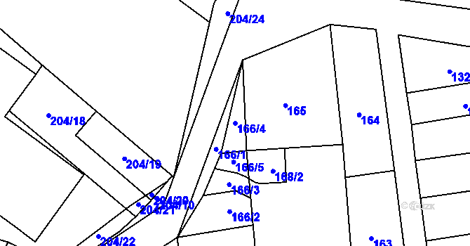 Parcela st. 166/4 v KÚ Braníškov, Katastrální mapa