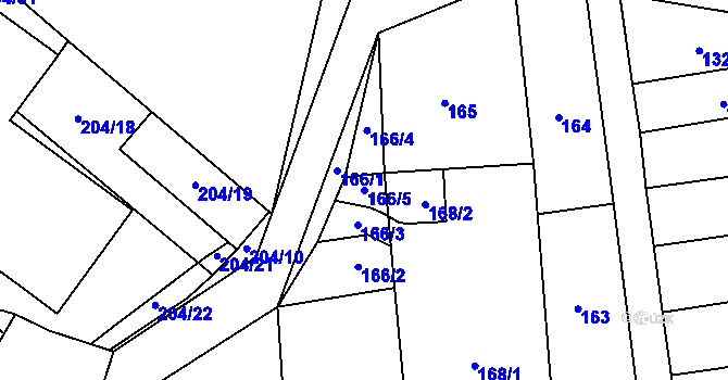 Parcela st. 166/5 v KÚ Braníškov, Katastrální mapa