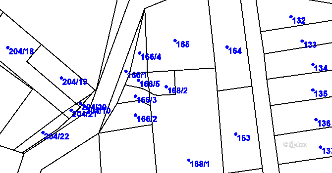 Parcela st. 168/2 v KÚ Braníškov, Katastrální mapa