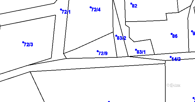 Parcela st. 72/9 v KÚ Braníškov, Katastrální mapa