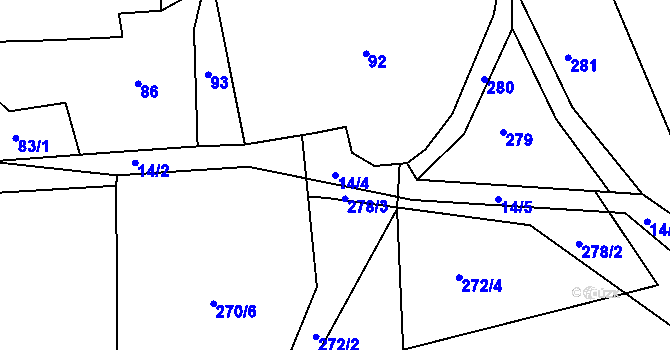 Parcela st. 14/4 v KÚ Braníškov, Katastrální mapa