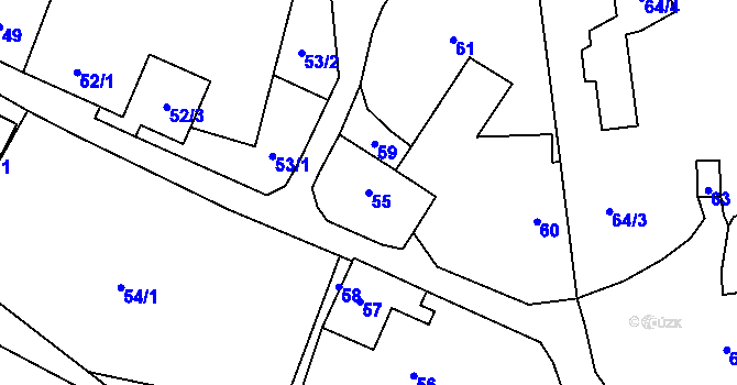 Parcela st. 55 v KÚ Braníškov, Katastrální mapa