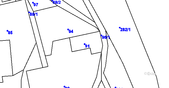 Parcela st. 91 v KÚ Braníškov, Katastrální mapa