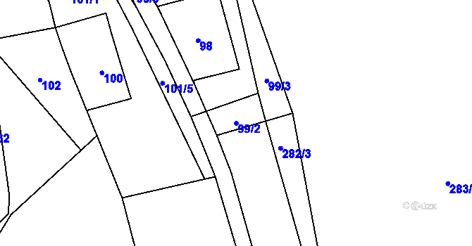 Parcela st. 99/2 v KÚ Braníškov, Katastrální mapa