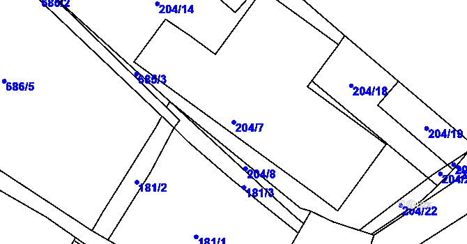 Parcela st. 204/7 v KÚ Braníškov, Katastrální mapa