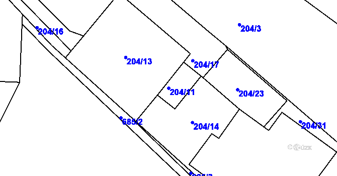 Parcela st. 204/11 v KÚ Braníškov, Katastrální mapa