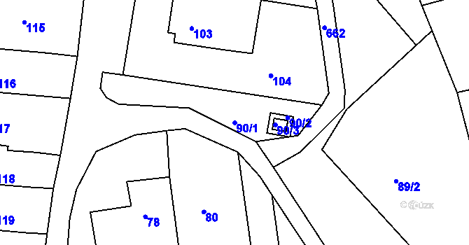 Parcela st. 90/1 v KÚ Braníškov, Katastrální mapa
