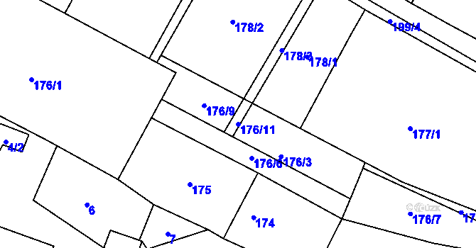 Parcela st. 176/11 v KÚ Braníškov, Katastrální mapa