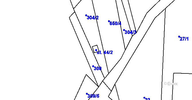 Parcela st. 44/2 v KÚ Branišov pod Křemešníkem, Katastrální mapa