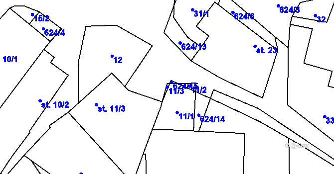 Parcela st. 11/3 v KÚ Branišov pod Křemešníkem, Katastrální mapa