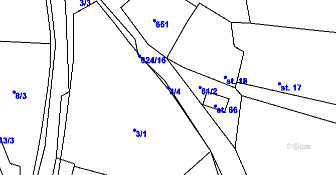 Parcela st. 3/4 v KÚ Branišov pod Křemešníkem, Katastrální mapa