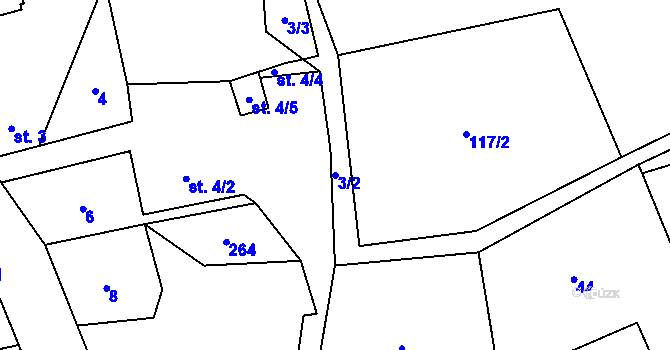 Parcela st. 3/2 v KÚ Branišov u Jihlavy, Katastrální mapa
