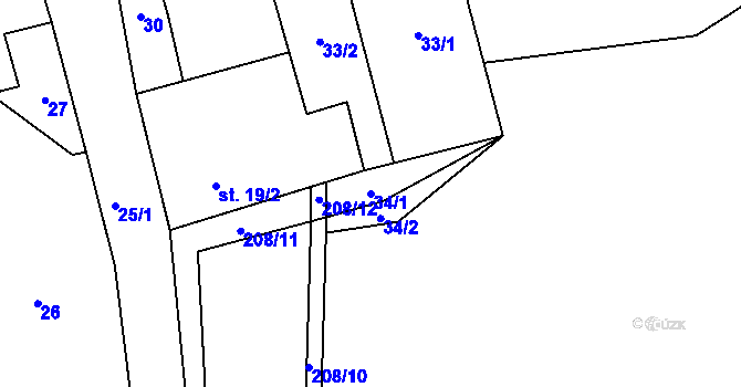 Parcela st. 34/1 v KÚ Branišov u Jihlavy, Katastrální mapa