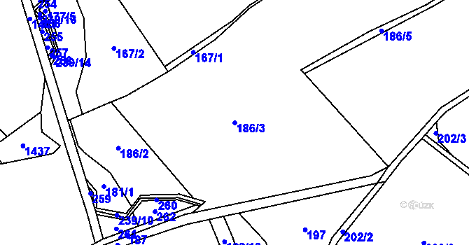 Parcela st. 186/3 v KÚ Branišov u Jihlavy, Katastrální mapa
