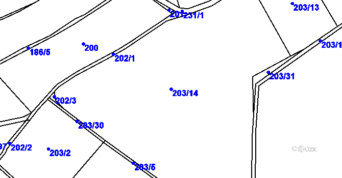 Parcela st. 203/14 v KÚ Branišov u Jihlavy, Katastrální mapa